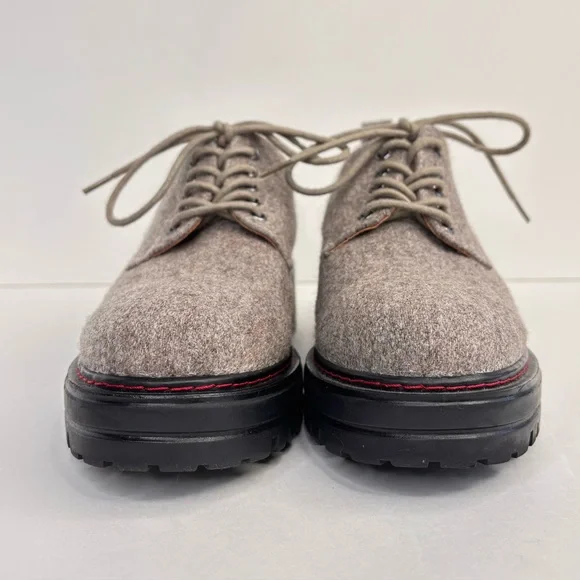 AEROSOLES Francesina Gray Wool Red Stitch Chunky Lug Sole Platform Lace Oxfords - Picture 5 of 10